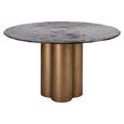 Glastonburry Dining Table - 135cm - 6 Seater - Round - Pedestal - Antique Gold - Glass and Metal