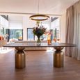 Cavo Acacia Wood 8 Seater Dining Table with Brushed Gold Pedestal Base