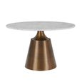 Olive Dining Table - 120cm - 4 Seater - Round - Column Base - White and Bronze - Marble Effect and Metal