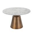 Olive Dining Table - 120cm - 4 Seater - Round - Column Base - White and Bronze - Marble Effect and Metal