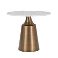 Olive Dining Table - 90cm - 2 Seater - Round - Column Base - White and Bronze - Marble Effect and Metal
