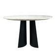 Rosemary Dining Table - 120cm - 4 Seater - Round - White and Black - Marble Effect and Metal