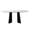 Rosemary Dining Table - 180cm - 6 Seater - Oval - White and Black - Marble Effect and Metal