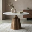 Olive Dining Table - 120cm - 4 Seater - Round - Column Base - White and Bronze - Marble Effect and Metal