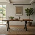 Belluno Industrial Dining Table - 240cm - 10 Seater - Live Edge - Cross Leg - Natural and Black - Acacia Wood and Metal