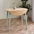 Linwood Drop Leaf Dining Table - 55cm-90cm - 2-4 Seater - Round - Natural and Sage Green Painted - Oak Effect