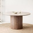 Delphi Dining Table - 140cm - 6 Seater - Round - Pedestal Base - Dark Brown - Ceramic and Wooden