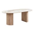 Athens Dining Table - 210cm - 8 Seater - Oval - White and Brown - Fluted Base - Ceramic and Wooden