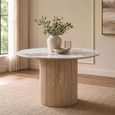 Athens Dining Table - 140cm - 6 Seater - Round - Fluted Base - White and Brown - Ceramic and Wooden