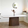 Noli Dining Table - 200cm - 8 Seater - Pedestal Base - White and Dark Brown - Ceramic and Wooden