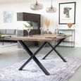 Toulon Dining Table - 140cm - 6 Seater - Wavy Edge - Cross Leg - Smoked and Black - Oak and Metal