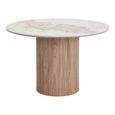Athens Dining Table - 120cm - 4 Seater - Round - Fluted Base - White and Brown - Ceramic and Wooden