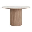 Athens Dining Table - 120cm - 4 Seater - Round - Fluted Base - White and Brown - Ceramic and Wooden