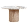 Athens Dining Table - 140cm - 6 Seater - Round - Fluted Base - White and Brown - Ceramic and Wooden