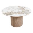 Athens Dining Table - 140cm - 6 Seater - Round - Fluted Base - White and Brown - Ceramic and Wooden