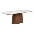Noli Dining Table - 200cm - 8 Seater - Pedestal Base - White and Dark Brown - Ceramic and Wooden