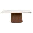Noli Dining Table - 200cm - 8 Seater - Pedestal Base - White and Dark Brown - Ceramic and Wooden