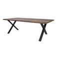 Toulon Dining Table - 240cm - 8 Seater - Wavy Edge - Cross Leg - Smoked and Black - Oak and Metal