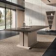Fidia Italian Extending Dining Table - 160cm-250cm - 6-10 Seater - Fluted Pedestal Base - Emperador Taupe - Marquinia Marble Effect Top
