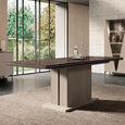 Fidia Italian Extending Dining Table - 200cm-290cm - 8-12 Seater - Fluted Pedestal Base - Emperador Taupe - Marquinia Marble Effect Top