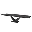 Krystal Italian Extending Dining Table - 200cm-300cm - 8-12 Seater - V Base - Medblue Birch Gloss - Wooden and Metal
