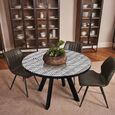 Allentown 4 Seater 130cm Round Monochrome Chevron Inlay Print Dining Table thumbnail