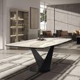 Prestige Italian Dining Table - 200cm - 8 Seater - V Base - Calacatta Gold and Black - Ceramic
