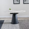 Carrara Round Dining Table - 4 Seater - 135cm - Grey Ceramic - Swivel Motion Extending - Black Pedestal Base