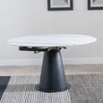 Carrara Round Dining Table - 4 Seater - 135cm - White Ceramic - Swivel Motion Extending - Black Pedestal Base