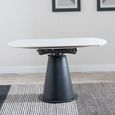 Carrara Round Dining Table - 4 Seater - 135cm - White Ceramic - Swivel Motion Extending - Black Pedestal Base