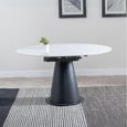 Carrara Round Dining Table - 4 Seater - 135cm - White Ceramic - Swivel Motion Extending - Black Pedestal Base