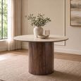 Delphi Dining Table - 120cm - 4 Seater - Round - Pedestal Base - Dark Brown - Ceramic and Wooden