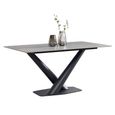 Maldon Dining Table - 6 Seater - 160cm - Grey Ceramic - Black V Base