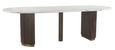 Mayfield White Marble Top 10 Seater Oval Dining Table - Dark Wood Fluted Pedestal Base
