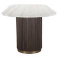 Mayfield White Marble Top 10 Seater Oval Dining Table - Dark Wood Fluted Pedestal Base