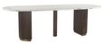 Mayfield White Marble Top 10 Seater Oval Dining Table - Dark Wood Fluted Pedestal Base