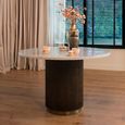 Mayfield White Marble Top 4 Seater Round Dining Table - Dark Wood Fluted Pedestal Base