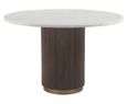 Mayfield White Marble Top 4 Seater Round Dining Table - Dark Wood Fluted Pedestal Base