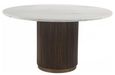 Mayfield White Marble Top 6 Seater Round Dining Table - Dark Wood Fluted Pedestal Base