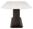 Mayfield White Marble Top 8 Seater Dining Table - Dark Wood Fluted Pedestal Base