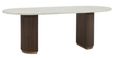 Mayfield White Marble Top 8 Seater Oval Dining Table - Dark Wood Fluted Pedestal Base