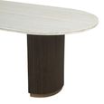 Mayfield White Marble Top 8 Seater Oval Dining Table - Dark Wood Fluted Pedestal Base