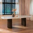Mayfield White Marble Top 8 Seater Oval Dining Table - Dark Wood Fluted Pedestal Base