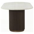 Mayfield White Marble Top 8 Seater Oval Dining Table - Dark Wood Fluted Pedestal Base