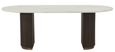 Mayfield White Marble Top 8 Seater Oval Dining Table - Dark Wood Fluted Pedestal Base