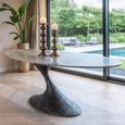 Russo Dining Table - 235cm - 10 Seater - Ellipse - Ash Brown - Travertine Top and Aluminum