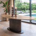 Russo Dining Table - 235cm - 10 Seater - Ellipse - Fluted Base - Ash Brown - Travertine Top