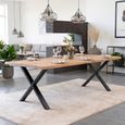Toulon Dining Table - Natural Oak - 10 Seater - 240cm - Live Edge - Black Cross Legs