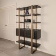 Cambon Dark Oak and Brass Storage Shelving Unit