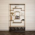 Claremont Dark Wood Storage Geometric Shelving Unit with Travertine Top